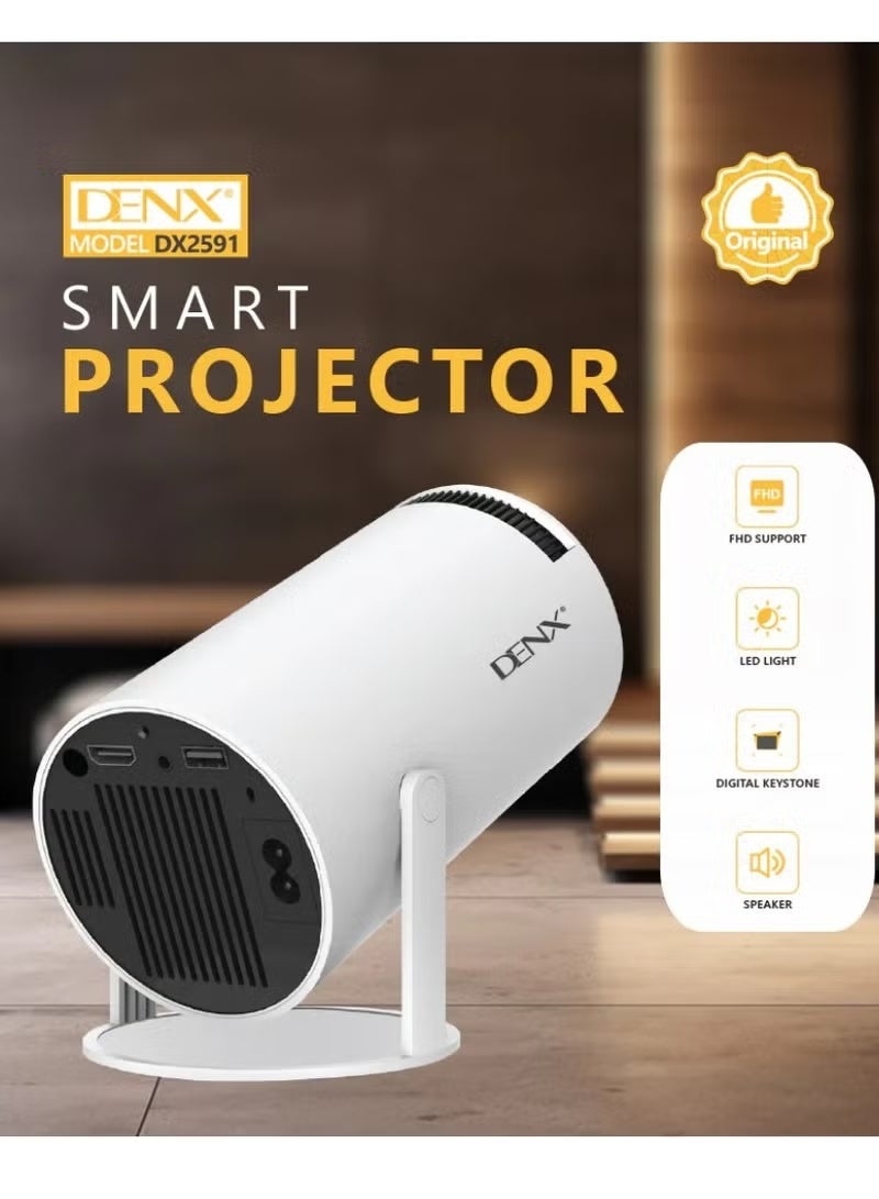 Denx Smart Projector with Android 12, Portable Mini Projector with Wi-Fi & Bluetooth, 1080P Compatible, Auto Keystone, Compact Home Cinema for Movies, Streaming, Gaming & Presentations - Image 1